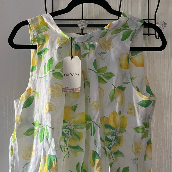 Cento Lino - 100% linen Sleeveless Lemon Print Midi Dress - Picture 7 of 8